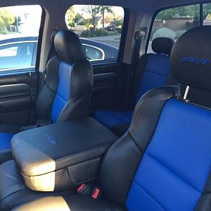 Seats Black Leather with Blue inlays to match truck. SRT Embroidered into the headrests and center console in Blue