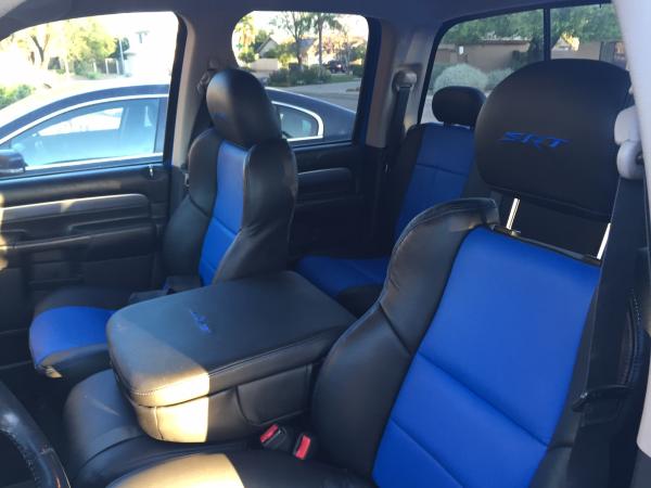 Seats Black Leather with Blue inlays to match truck. SRT Embroidered into the headrests and center console in Blue