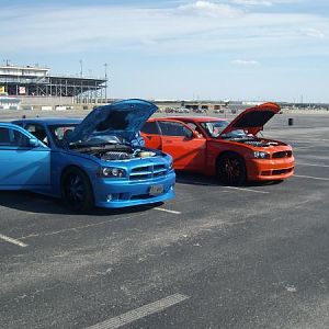 My Son's 08 SRT8 Superbee and my 09 SRT8 Superbee at the Sep 2011 TMSW car show