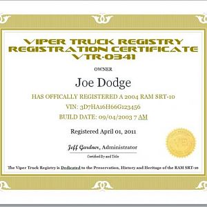 Registry Certificate Sample